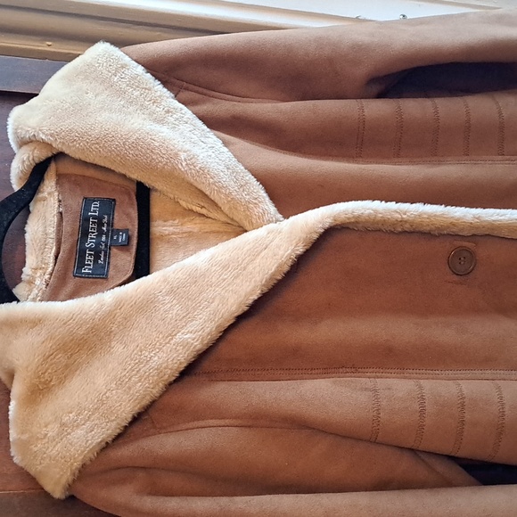Fleet Street Ltd. London/New York size XL brown faux suede faux fur trim coat - Picture 3 of 7